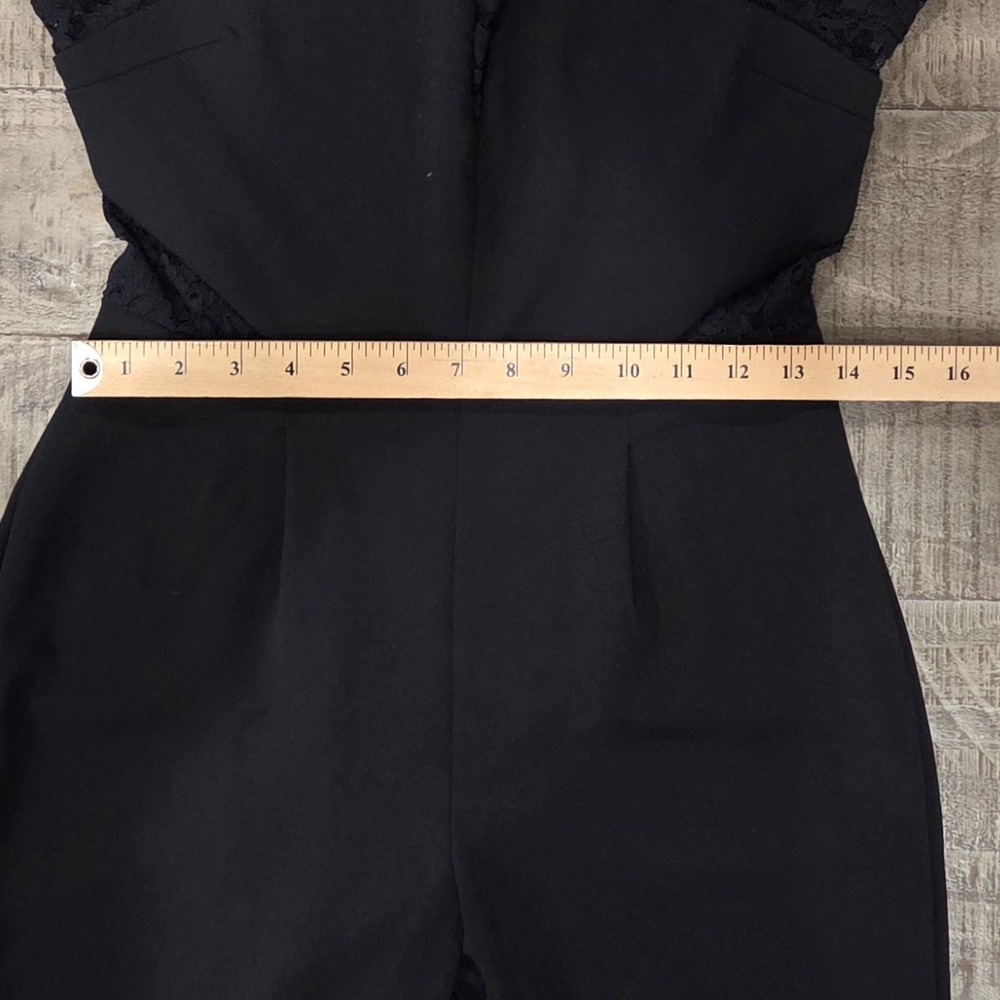 Express Elegant Black Jumpsuit with Sheer Floral Lace Long Sleeves Size S/P - Picture 10 of 11